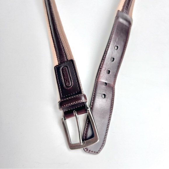 Columbia Belt Brown Leather Trim Tan Braided Silver Toned Buckle EUC Mens Preppy - Picture 6 of 8